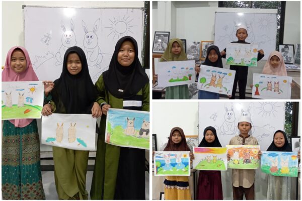 Kegiatan menggambar dan mewarnai di yayasan komitmen bersama